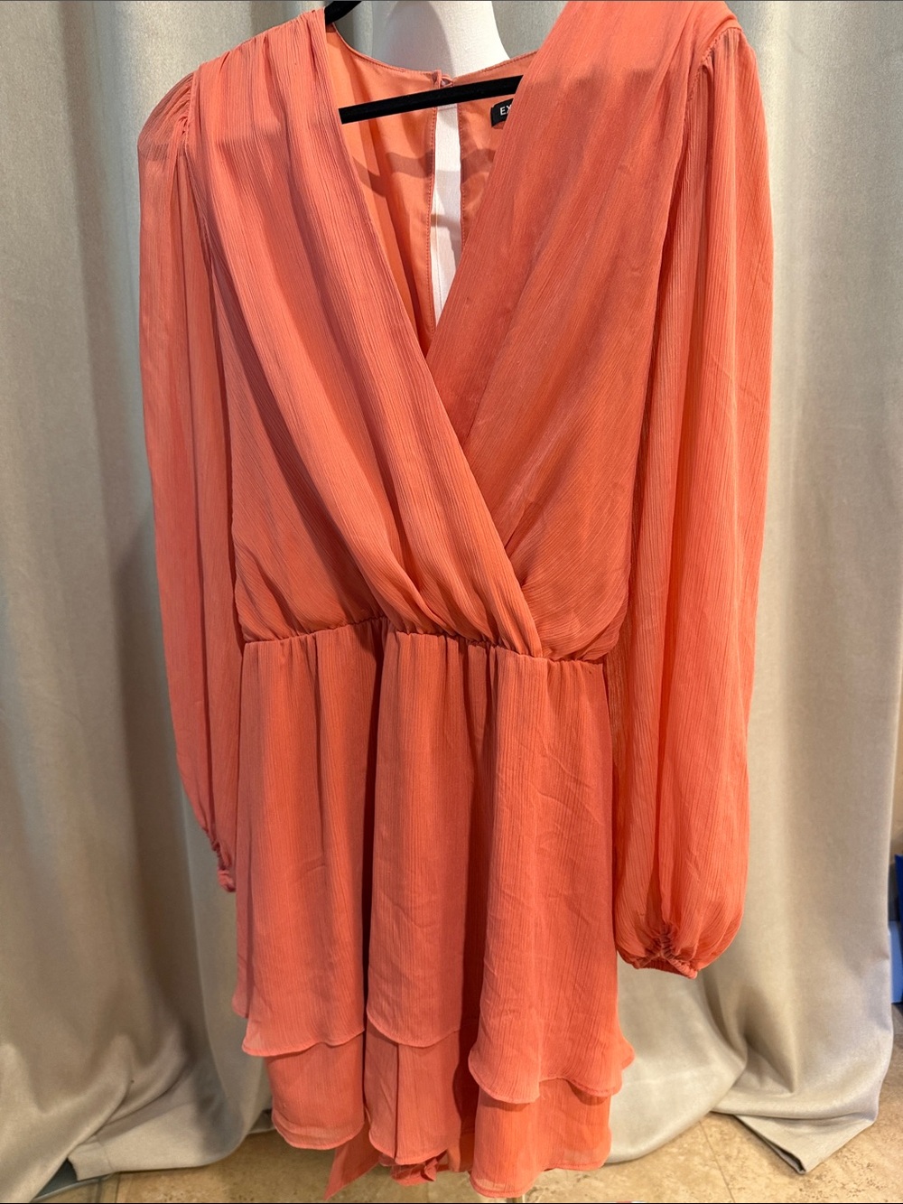 Express Coral Tiered V-Neck Mini Dress